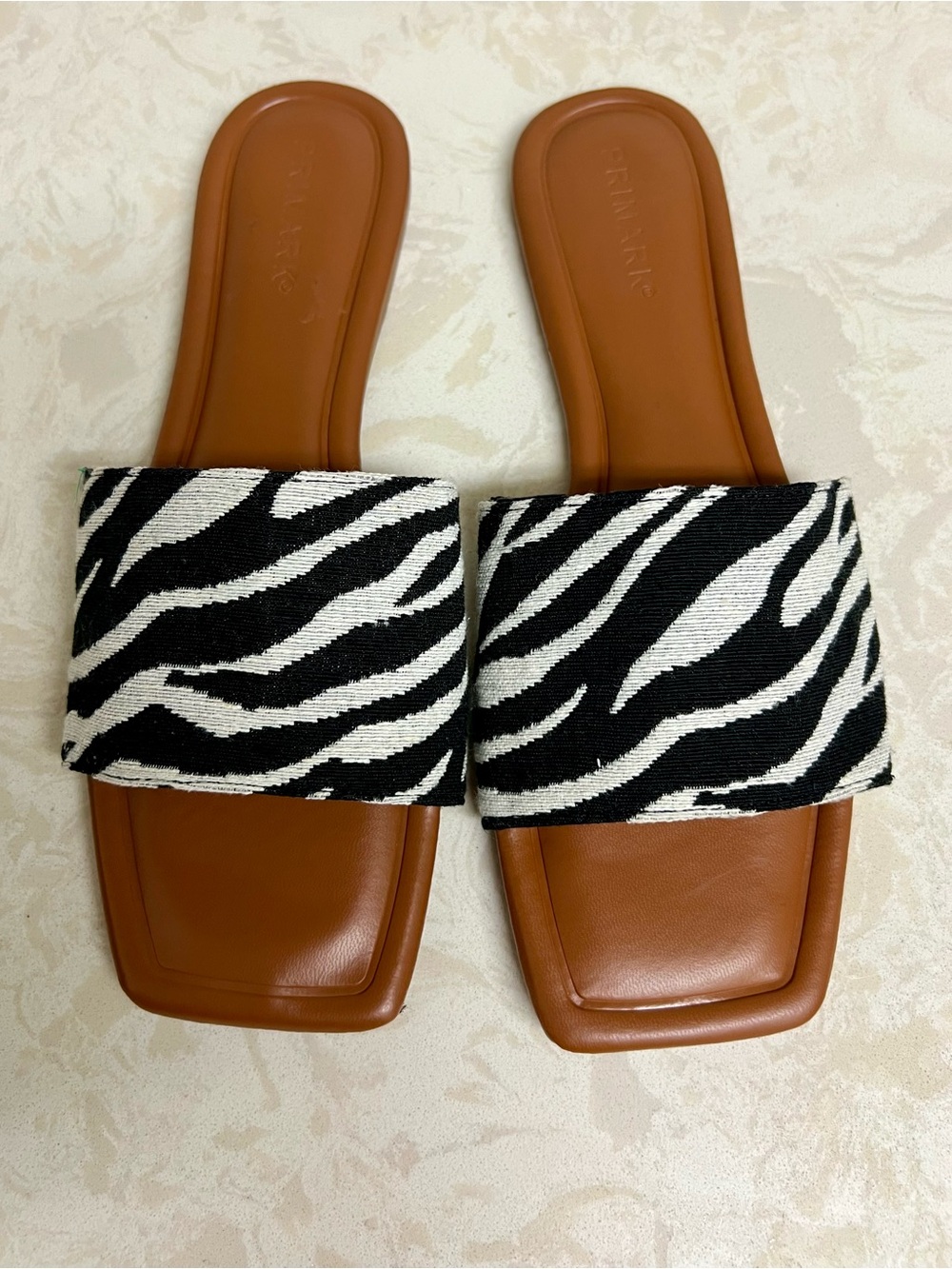 Primark Zebra-Print Slide Sandals in Black, White & Tan